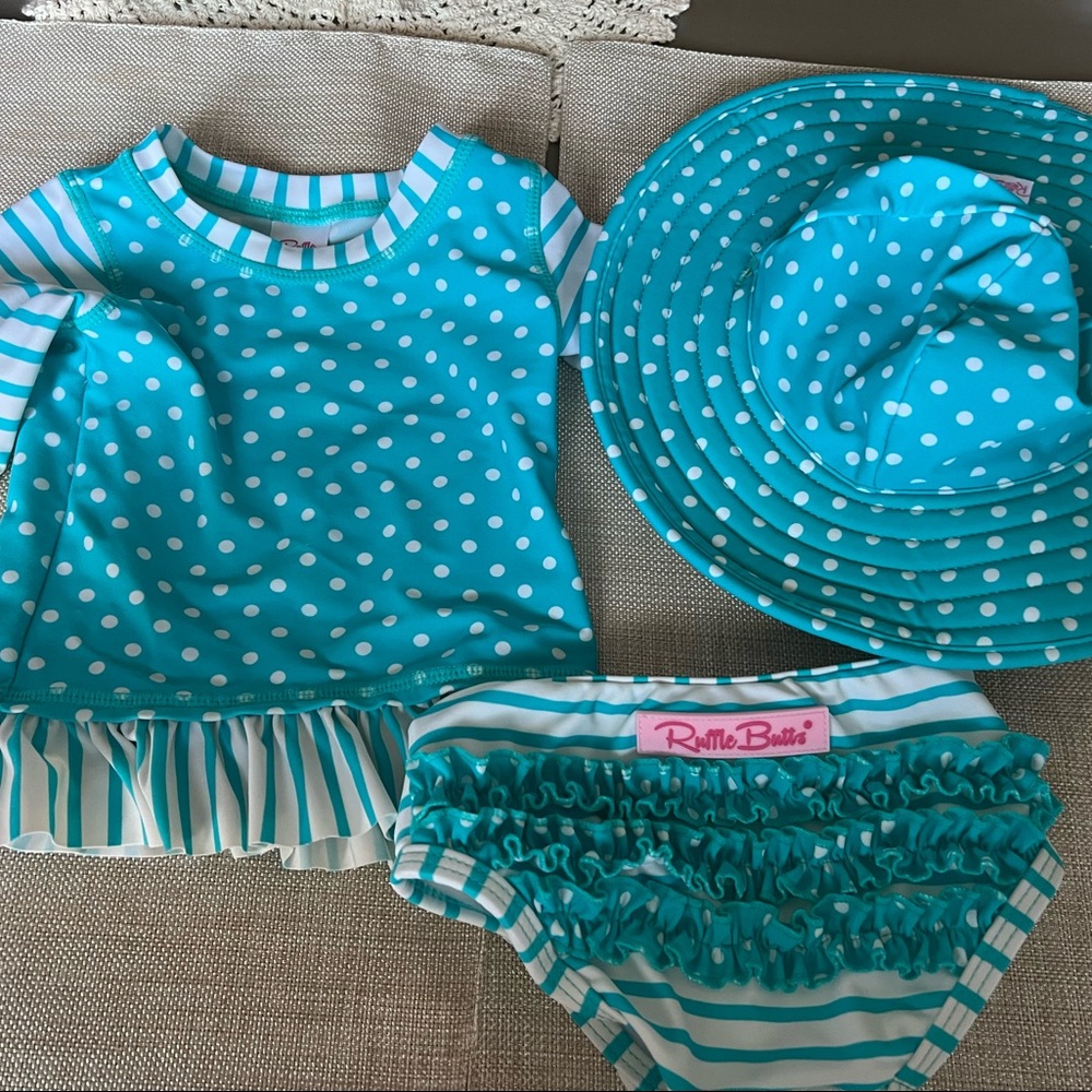 RuffleButts swimsuit with hat